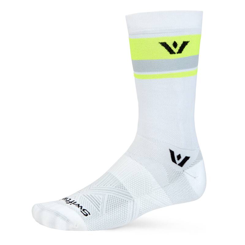 Swiftwick Aspire Seven White HiViz Stripe Sock Small Only